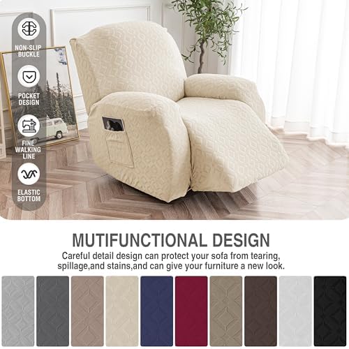 Genina Waterproof Recliner Chair Cover,XL-1 Seat Couch Cover,Beige - Image 5