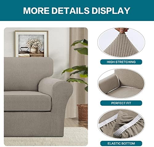Turquoize 2 Piece Chair Covers Chair Slipcovers for Living Room Armchair Couch Cover Chair Sofa Cover with Individual Cushion Covers Furniture Cover for Chairs Feature Thick Fabric (Chair, Taupe) - Image 4
