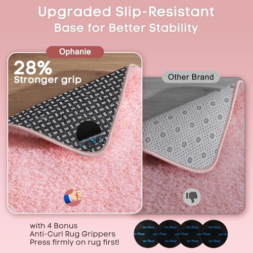 Ophanie Pink Rug for Bedroom Girls, Kids Fluffy Kawaii Fuzzy Furry Shag Area Rug, Cute Plush Soft Shaggy Bedside Indoor Floor 4x6 Carpet for Teen Nursery Dorm Home Room Decor Aesthetic - Image 4