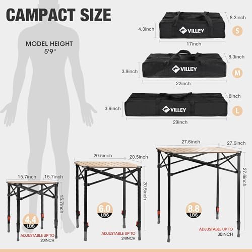 VILLEY Folding Camping Square Table, Portable Aluminum Table, Small - Image 3