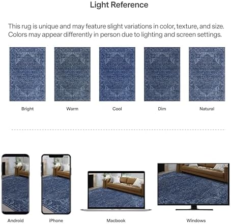 ReaLife Rugs Machine Washable Area Rug - Living Room Bedroom Bathroom Kitchen Entryway Office - Padded Low Pile Stain Resistant Premium - Boho Vintage Traditional - Lyle - Blue 7'6" x 9'6" - Image 6
