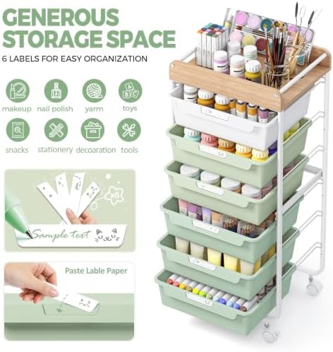 SYKIARIOL Rolling Cart with 6 Drawers,Art Craft Organizer and Storage,Green - Image 4