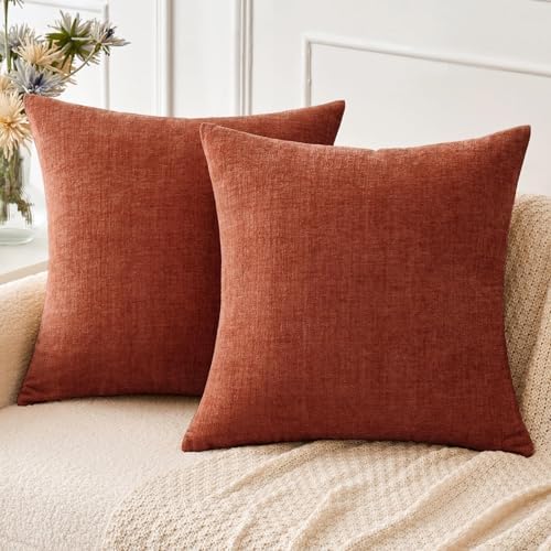 MIULEE Soft Chenille Fall Throw Pillow Covers Burnt Orange 18x18 Pack of 2 by MIULEE