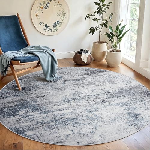 Aelenmu Round Rug 5ft Washable Rug for Dining Room Living Room Blue Grey by Aelenmu