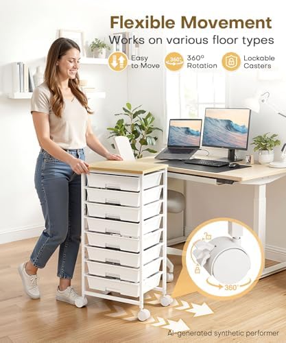 Homde Rolling Storage Drawer Cart: 8-Drawer Sort to Clear Desk & Dresser Clutter - Anti-Fall Smooth Glide Prevents Spill-Out During Daily Grab - Lockable Wheels Keep It Steady - Image 5