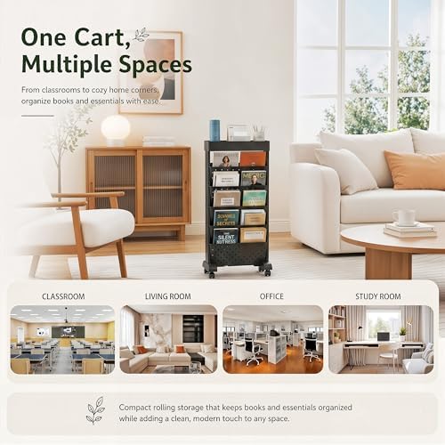BYFU 6-Tier Rolling Bookshelf Cart, Black - Image 5