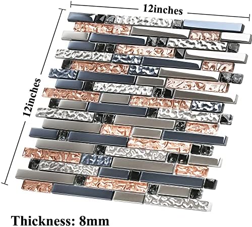 Blujellyfish Mosaic Tiles Crystal Glass Tile Rose Gold Interlocking Chrome Silver Black Ink Blue Mosaic Bath Kitchen Fireplace Decor TSTGT107 (5 Square Feet) - Image 3
