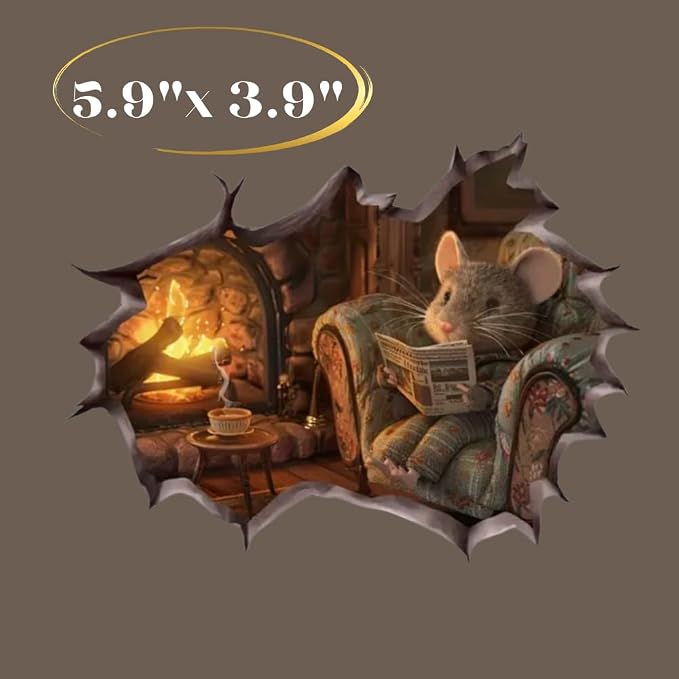 Cozy Mouse Wall Decal, 3D Fireplace Scene Decorative Sticker, Vinyl Home Decor (Cozy) - Image 7