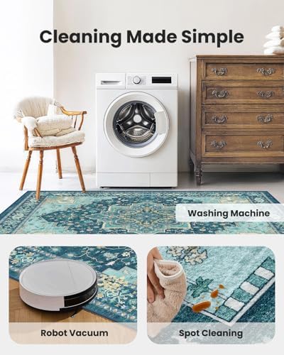 AMADA HOMEFURNISHING 6x9 Area Rug for Living Room, Vintage Washable Area Rug Low-Pile & Non-Slip Carpet for Bedroom Dining Room Nursery Home Office, Teal Blue - Image 5