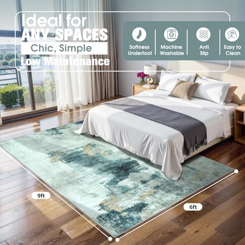 6x9 Area Rugs for Living Room Washable Bedroom Dining Room Teal Grey Gold - Image 2