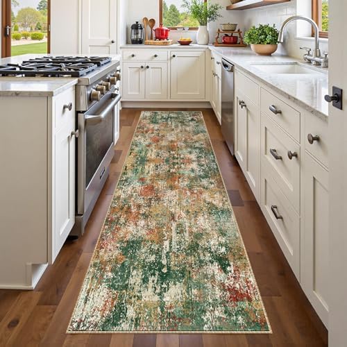 RELEANY Washable Runner 2'x6' Abstract Area Rug for Hallway Green Multi by RELEANY