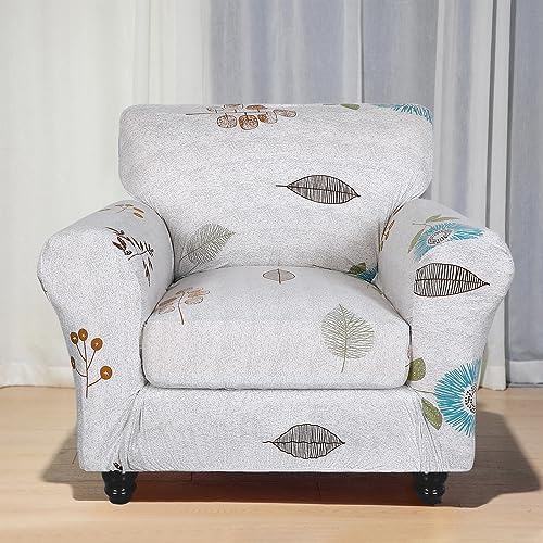 SearchI Stretch Sofa Cover Printed Couch Covers, Floral Pattern 2 Piece Armchair Slipcover with Separate Chair Cushion Cover, Washable Furniture Protector for Living Room(Armchair, Autumn Leaves) - Image 2