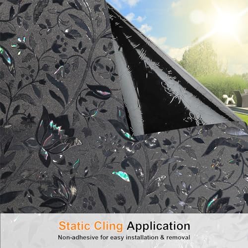 Blackout Window Film, 100% Sun Light Blocking Removable Privacy Windows Cover, Stained Glass Window Tint for Home, Static Cling Room Darkening Windows Stickers (Black Tulip, 35.4" x 78.7") - Image 4