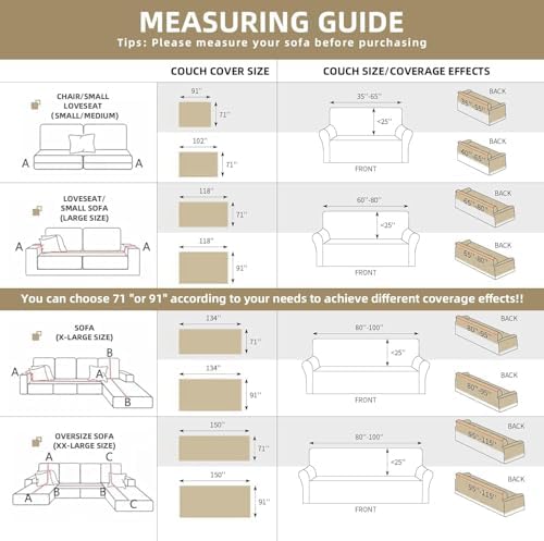 Couch Cover for Dogs Washable Sofa Cover, Sectional Couch Covers, Sofa Covers for 2 Cushion Couch, Non Slip Stripe Sofa Slipcovers Furniture Protector (Khaki, 91 * 102) - Image 2