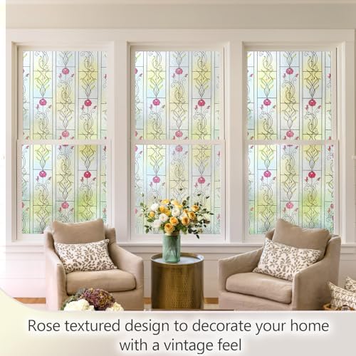 KESPEN Window Privacy Film Stained Frosted Film, Rose, 35.4In X 13.1Ft - Image 6