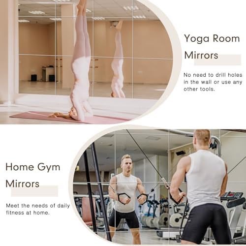 Queekay 6 Pcs Home Gym Mirrors 24'' x 24'' Acrylic Wall Mirror Tiles Sheets 2mm Thick Self Adhesive Frameless Wall Mounted Decor for Workout Bedroom Ceiling - Image 4