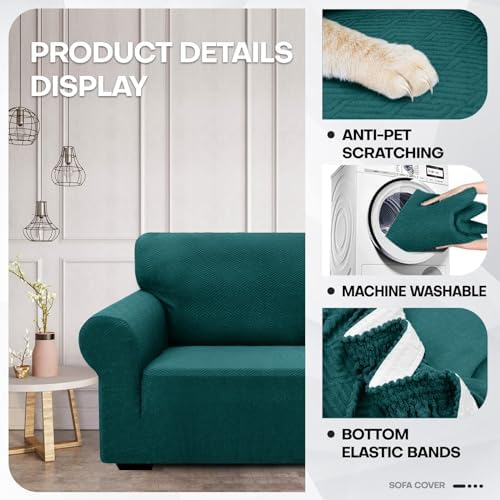 ZNSAYOTX 1 Piece Jacquard Couch Covers for 3 Cushion Couch High Stretch Sofa Cover for Pets Dogs Anti Slip Extra Large Sofa Slipcovers Furniture Protector (X-Large, New Pattern Blackish Green) - Image 3