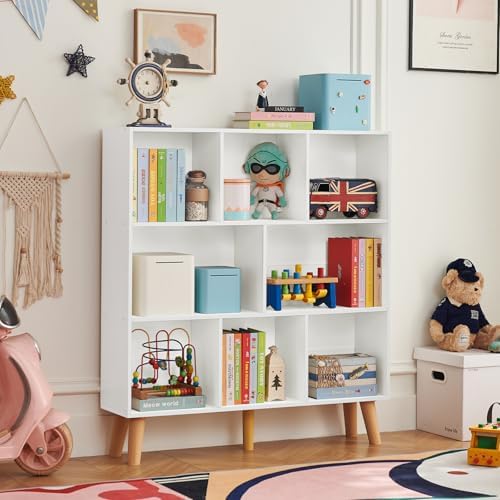 LEYAOYAO 8 Cube Bookshelf, Mid-Century Modern Book Shelf with Legs, White - Image 6