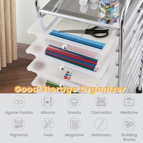 10-Drawer Rolling Storage Cart, Trolley w/Lockable 360° Wheels, 10 Removable PP Drawers, Sturdy Metal Frame, Rolling Utility Cart Perfect for Home, Office, Classroom (Clear) - Image 4