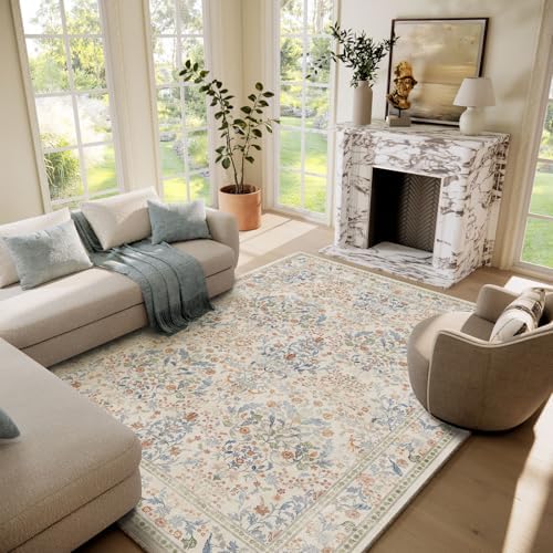 Washable Area Rugs for Living Room: 6x9 Bedroom Rug Vintage Area Rug Stain Resistant Non Slip Low Pile Lightweight Soft Carpets for Dining Room Kitchen Nursery Kids Room Farmhouse Indoor by palohom