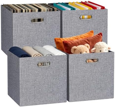 Posprica Fabric Storage Cubes, 13x13 Collapsible Storage Bins with Dual Handles, Foldable Storage Boxes Basket for Closet Shelf Cabinet Bookcase Organization, Set of 4, Houndstooth by Posprica