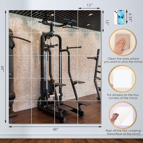 Queekay 20 Pcs Home Gym Mirrors 12'' x 12'' Mirror Tiles Self Adhesive Workout Frameless Acrylic Wall Mirror 2mm Thick Wall Mounted Mirror Sheets Mirror Trays for Wedding Table Centerpieces - Image 2