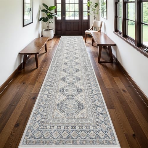 Ksrau 3x14 Runner Rug Washable Vintage: Non Slip Long Hallway Runners Blue - Image 4
