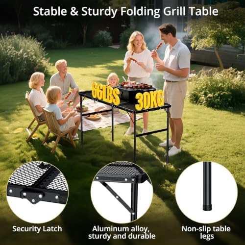 Anbte 3ft Tri-fold Grill Table, 2 Adjustable Heights Max 29.5", Black - Image 6