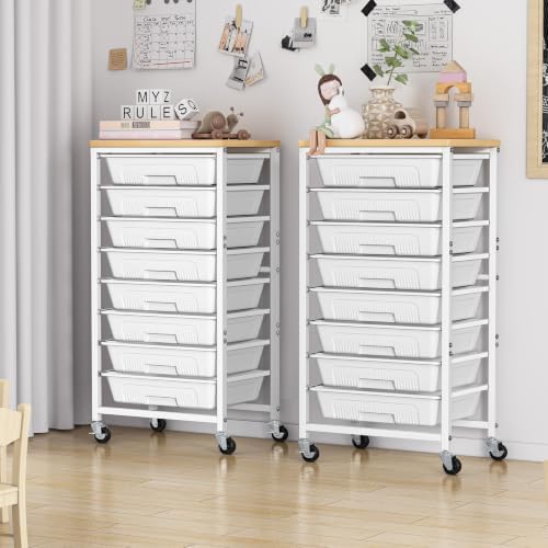 caktraie 8-Drawers Rolling Cart, Craft Storage Utility Cart, White layer - Image 3