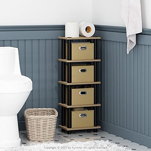 Furinno Turn-N-Tube Toolless 4-Tier Storage Shelves, Oak - Image 2