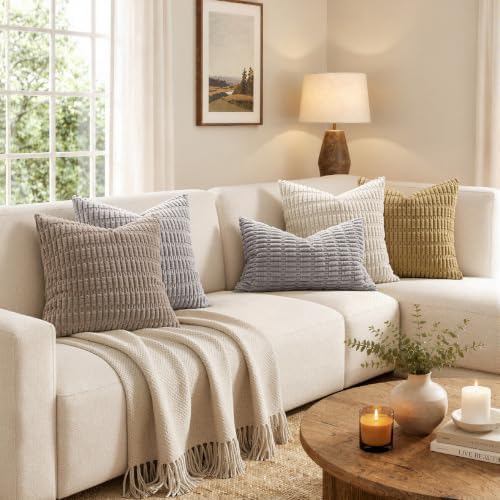 MIULEE Corduroy Decorative Throw Pillow Covers 16x16 Light Grey Pack of 2 - Image 3