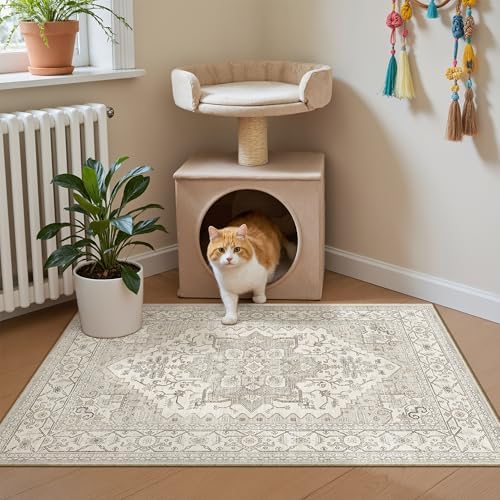 Madane Washable Area Rug 2x3 Small Entryway Rugs Non-Slip, Beige/Brown - Image 3
