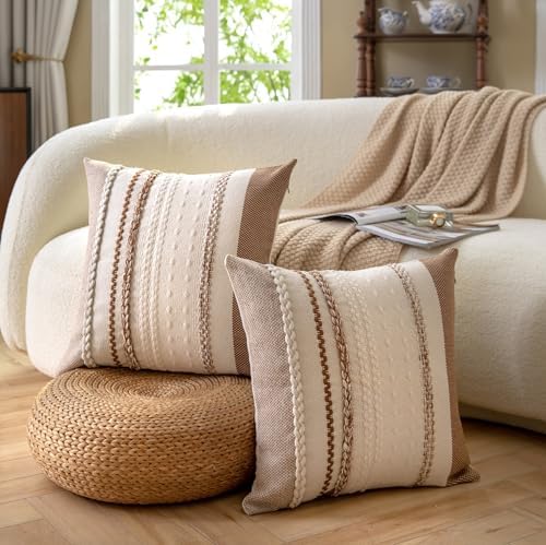 Cethom Boho Throw Pillow Covers 20x20 Inch Set of 2, Brown Textured Decorative Couch Pillow Cases for Farmhouse Home Decor, Accent Cushion Cover for Sofa, Bed, Living Room, Bedroom - Image 6