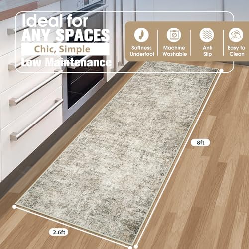 Runner Rugs for Hallways Kitchen 2.6x8 Non Slip Washable Beige Brown - Image 2