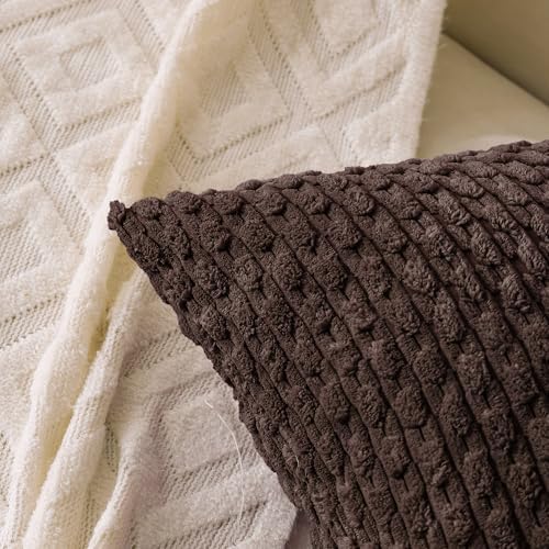 Set of 4 Dark Brown Decorative Throw Pillow Covers 16x16 Inch Corduroy Pillow Covers for Bed Couch Sofa Living Room Soft Square Cushion Cases - Image 2