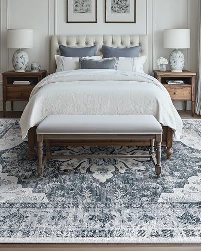RELEANY Washable Area Rug, 8'x10', Grey/White/Beige - Image 4