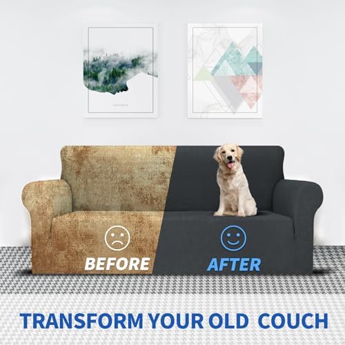MAXIJIN Couch Covers for 3 Cushion Couch Sofa (71"-91"), 1-Piece Stretch Sofa Cover Slipcover Furniture Protector with Elastic Bottom for Kids,Dogs (Large, Diamond Pattern Gray) - Image 4