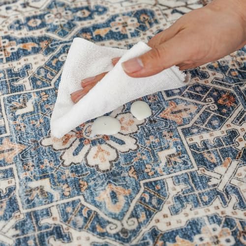 YOUFORTONG Washable Rug 3x5 Area Rugs: Soft Ultra Thin Low Pile Mat Machine Washable Indoor Doormat Lightweight Entry Rug Anti Slip Backing Rugs for Living Room Bedroom Kitchen 3'x5' Blue - Image 3