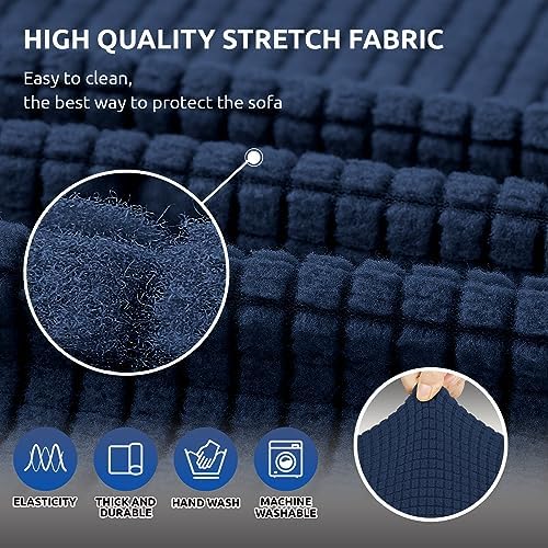 KEKUOU Stretch Loveseat Couch Cover, 2 Cushion Couch Slipcover,Navy Blue - Image 5