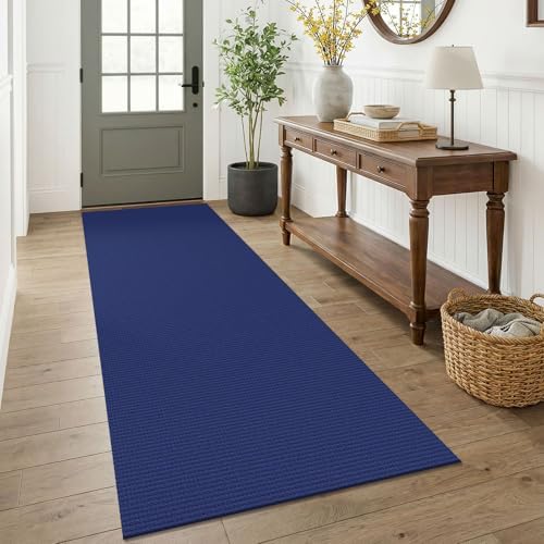 KOZYFLY Woven 3x7 Washable Kitchen Runner Rug, Non Slip Wide Runners for Hallway, Cotton Entryway Runner, Braided Floor Carpet for Entry, Kitchen, Bedside, Hall, Deep Navy Blue by KOZYFLY