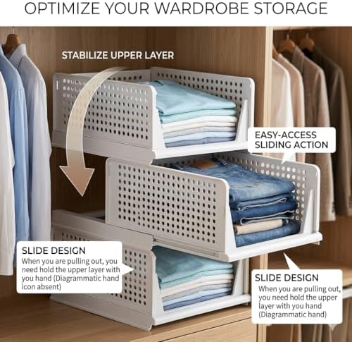 6 Pack Folding Stackable Wardrobe Drawer Storage Organiser - Image 5