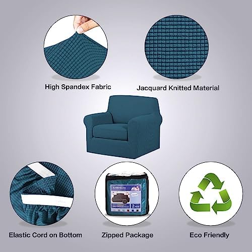 H.VERSAILTEX 2-Pieces Armchair Cover Chair Slipcovers with Arms Furniture Protector Cover Fit Armchair Width Up to 47 Inch, Jacquard Spandex Couch Covers Armchair Slipcover - Deep Teal, Chair - Image 4
