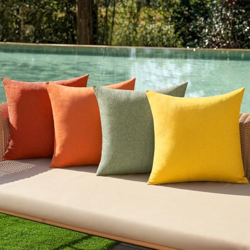 MIULEE Pack of 4 Decorative Outdoor Throw Pillow Covers Linen Waterproof Pillow Covers Summer Farmhouse Cushion Cases for Patio Garden Tent Balcony Couch Sofa 18x18 Inch Rust Green by MIULEE