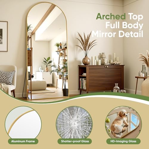 58"x18" Arched Full Length Mirror, Full Body Mirror, Gold - Image 6