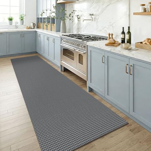 KOZYFLY Runners for Hallways 3x8 ft Washable Kitchen Runner Non Slip Rubber Backed Hall Runners Cotton Entryway Runner Rugs Floor Carpet for Indoor Backdoor Bedroom Kitchen, Grey/Dark Grey - Image 2