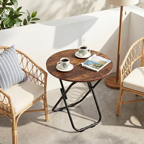 VECELO 17.7" Folding Table, Small Round Patio Outdoor Side Table, Foldable Wooden Table with Weather Resistant Steel Frame, Patio Table for Camping Picnic Garden Living Room Bedroom - Image 6