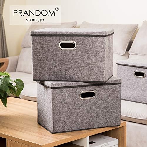 PRANDOM Large Collapsible Storage Bins with Lids [3-Pack] Linen/Cotton Blend Foldable Storage Boxes Organizer Containers Baskets Cube with Cover for Home Bedroom Closet Office Nursery(17.7x11.8x11.8) - Image 2