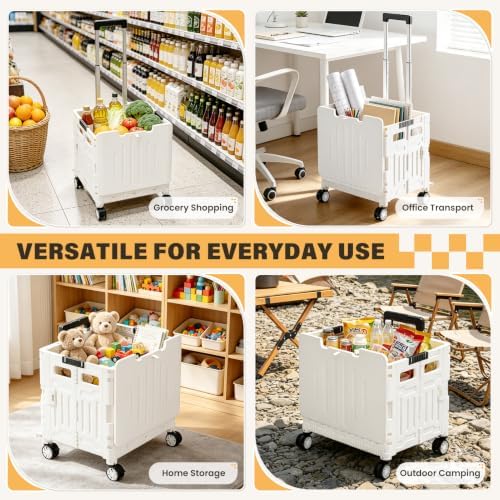 SUNALLY Folding Utility Cart Rolling Crate Handcart Shopping Trolley, White - Image 6