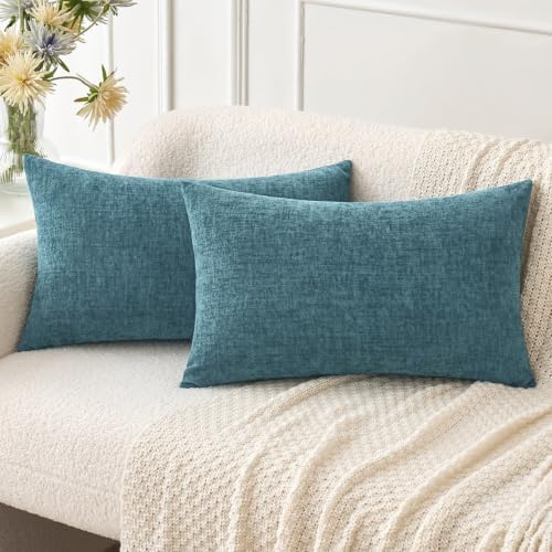 MIULEE Soft Chenille Lumbar Throw Pillow Covers Blue Ashes 12x20 Pack of 2 by MIULEE