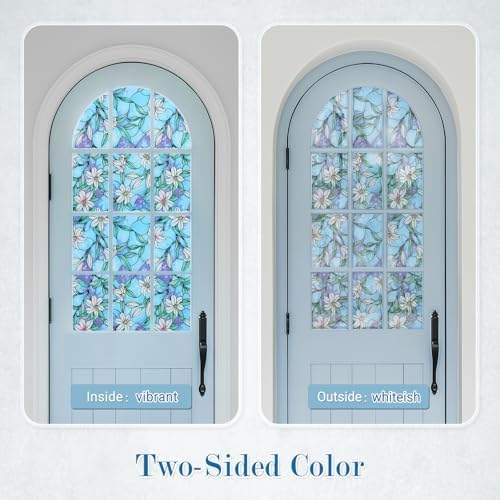 rabbitgoo Stained Glass Window Privacy Film, Blue Lily, 17.5" X 157.4" - Image 4